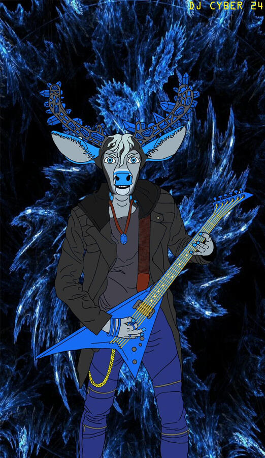 Kaisei the heavy metal deer! with a swirling vortex of sapphire behind him by DJ Cyber Kaisei the heavy metal deer! with a swirling vortex of sapphire behind him by DJ Cyber